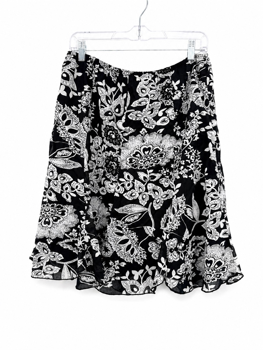 Attention Black & White Floral Cotton A Line Skirt Size Large Y2k